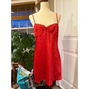 Morgan Taylor Intimates Red Lace Trim Slip Dress Lingerie Nightgown Size S